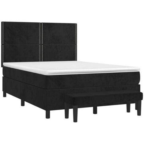 vidaXL Sommier à lattes de lit avec matelas Noir 140x190 cm Velours (1/5)