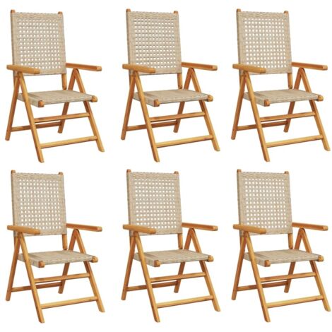 Chaises inclinables de jardin lot de 6 beige rotin bois massif vidaXL