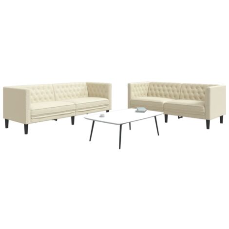 Vidaxl – Ensemble de canapés Chesterfield 2 pcs – Similicuir crème – Dimensions 174x74,5x70,5 cm et 194x74,5x70,5 cm – Confort élégant