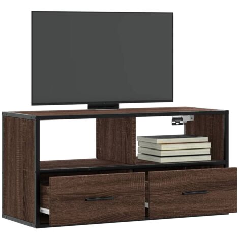 vidaXL TV Cabinet Brown Oak 80x31x39,5 cm Engineered Wood and Metal (1/5)