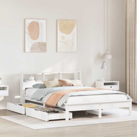 vidaXL Lit bibliothèque sans matelas blanc 150x200 cm bois pin massif (1/5)