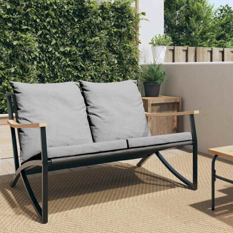 vidaXL Banc de jardin avec coussins 120 cm noir acier (1/5)