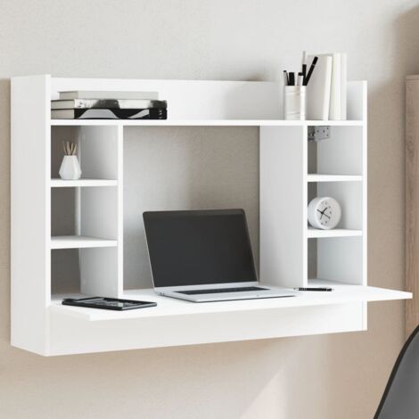 Vidaxl – Bureau mural blanc 105x48x75 cm – Bois d'ingénierie – 6 compartiments – Pour espaces réduits – Rangement optimisé