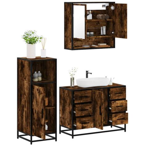 vidaXL Ensemble de meubles de salle de bain 3 pcs Chêne fumé (1/5)