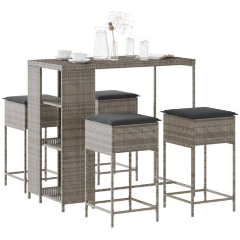 vidaXL Ensemble de bar de jardin 5 pcs avec coussins gris poly rotin