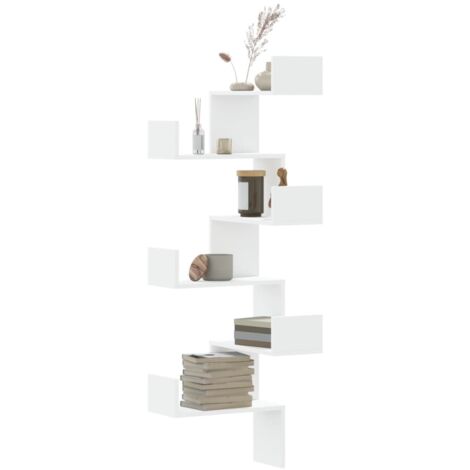 Vidaxl – Étagère murale d'angle blanche 45x45x147 cm – Bois d'ingénierie – Charge maximale 60 kg – Fixation murale pour espaces réduits