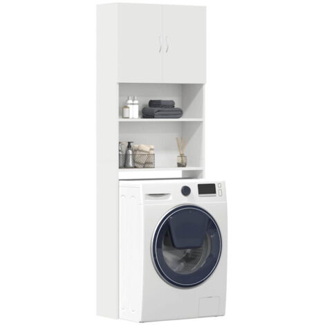 Vidaxl – Meuble machine à laver blanc en bois d'ingénierie – Résistant à l'humidité – Dimensions 64x24x190 cm – Pour petits espaces avec rangement