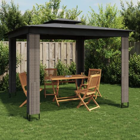 Vidaxl – Tonnelle à double toit 2,94x2,94 m – Acier enduit de poudre anthracite – Toit en polyester ventilé – Accessoires de montage inclus (1/5)