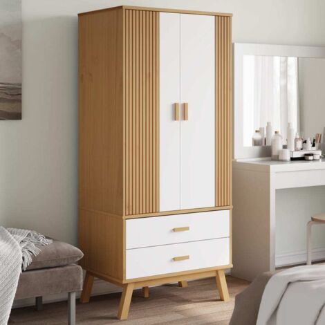 Vidaxl – Garde-robe scandinave en bois massif pin 76,5x53x172 cm – 2 tiroirs – Finition cire – Design rustique blanc et marron