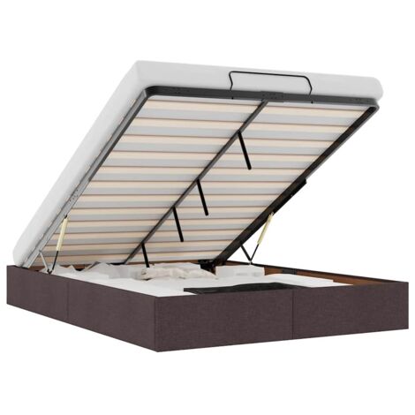 Vidaxl – Cadre de lit coffre ottoman marron foncé 140x190 cm – Tissu 100% polyester – Mécanisme de levage hydraulique – Rangement optimisé