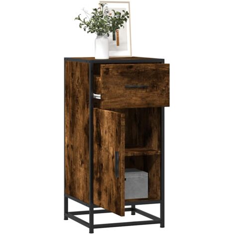 vidaXL Buffet chêne fumé 35,5x35x76 cm bois d'ingénierie et métal (1/5)