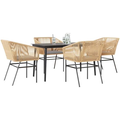 vidaXL Ensemble à manger jardin coussins 5pcs marron poly rotin verre (1/5)