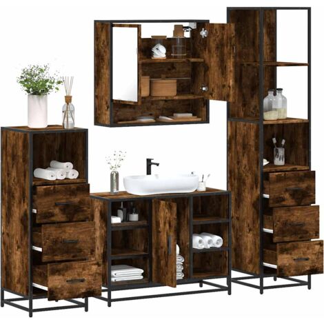 vidaXL 4 Piece Bathroom Furniture Set Smoked Oak Engineered Wood (1/5)