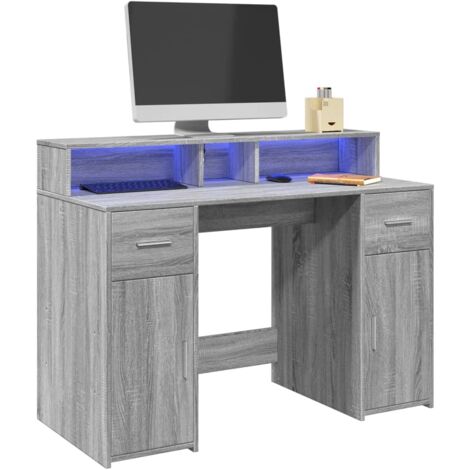 vidaXL Bureau et lumières LED sonoma gris 120x55x91cm bois ingénierie
