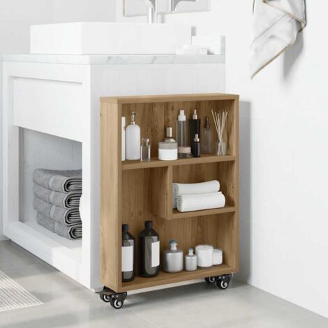 Vidaxl – Chariot de rangement étroit 48x13x68 cm – Chêne artisanal – 4 roulettes dont 2 avec freins – Capacité 60 kg – Pour espaces confinés