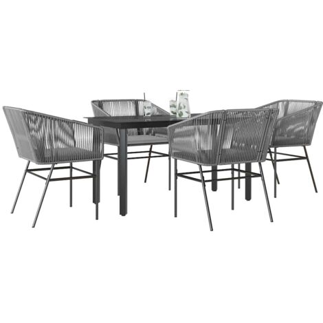 vidaXL Ensemble à manger jardin coussins 5 pcs gris poly rotin verre