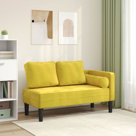 Vidaxl – Chaise longue méridienne en velours jaune avec coussins – Assise en mousse haute résilience – Coussin lombaire inclus – Confort optimal