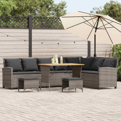 vidaXL Salon de jardin 4 pcs avec coussins forme L gris résine tressée
