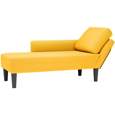 Chaise longue avec coussin jaune clair tissu en velours côtelé vidaXL