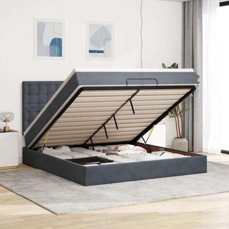 Vidaxl – Cadre de lit ottoman 200x200 cm – Matelas à ressorts ensachés – Velours gris foncé – Mécanisme de levage hydraulique – 2 matelas inclus (1/5)