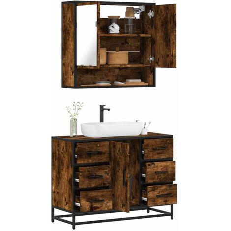 vidaXL 2 Piece Bathroom Furniture Set Smoked Oak Engineered Wood (1/5)
