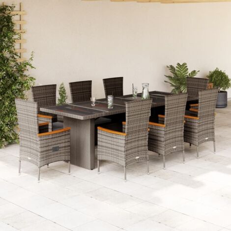 vidaXL Ensemble à manger de jardin 9 pcs coussins gris résine tressée