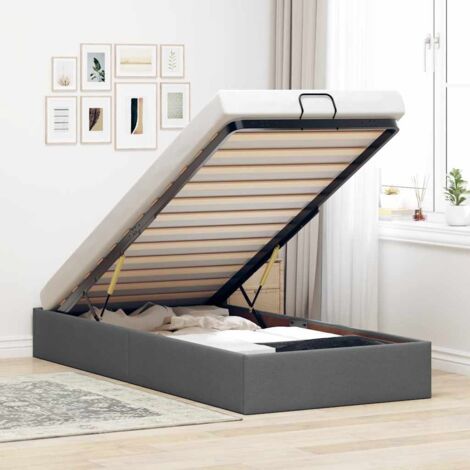 Vidaxl – Cadre de lit ottoman 80x200 cm – Tissu polyester gris foncé – Mécanisme de levage hydraulique – Rangement sous le lit