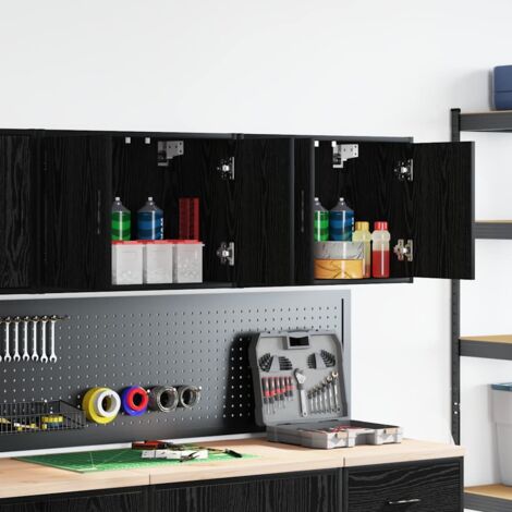 vidaXL Armoires murales de garage 2 pcs noir bois d'ingénierie