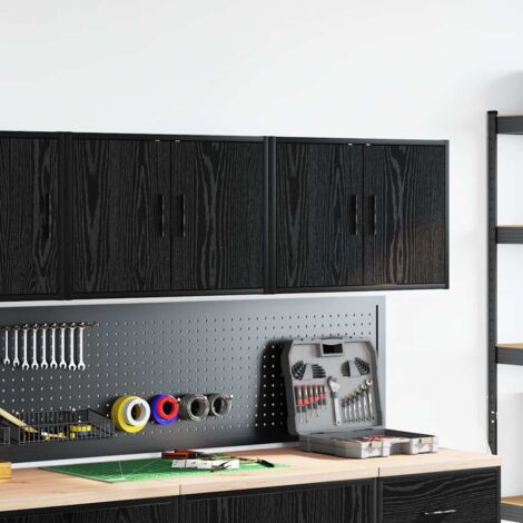 vidaXL Armoires murales de garage 2 pcs noir bois d'ingénierie