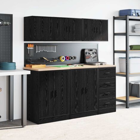 vidaXL Armoires murales de garage 2 pcs noir bois d'ingénierie