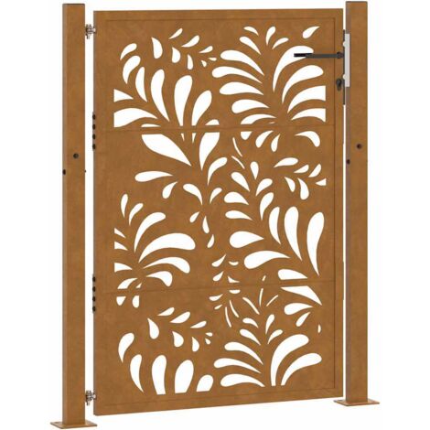 vidaXL Portail de jardin 100x125 cm en acier patiné motif vagues (1/5)
