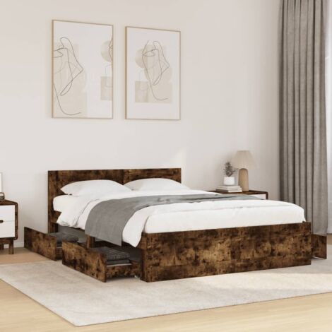 Cadre de lit et tête de lit sans matelas chêne fumé 140x200 cm vidaXL