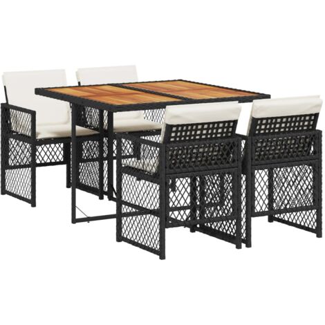 vidaXL Ensemble à manger de jardin coussins 5pcs noir résine tressée