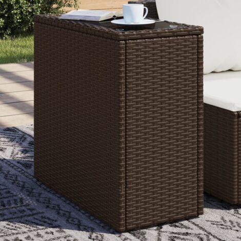 Vidaxl – Table d'appoint de jardin en résine tressée – Dessus en verre trempé – Dimensions 58x27,5x55,5 cm – Pieds réglables – Résistante aux intempéries