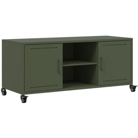 vidaXL Meuble TV vert olive 100,5x39x43,5 cm acier (1/5)