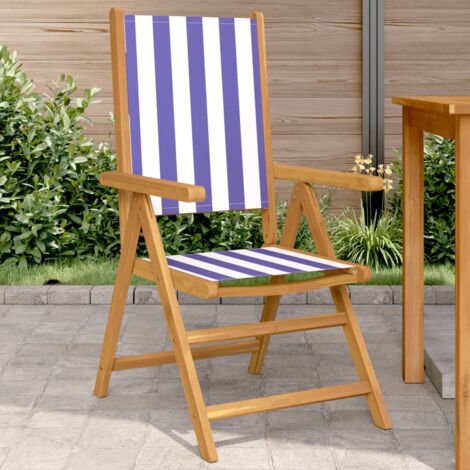 vidaXL Chaises de jardin lot de 2 bleu/blanc bois acacia massif tissu (1/5)