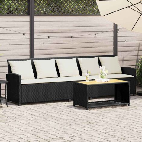 vidaXL Canapé de jardin avec coussins 5 places noir résine tressée