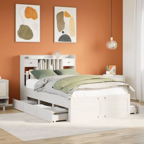 Lit bibliothèque sans matelas blanc 135x190 cm bois pin massif vidaXL (1/5)