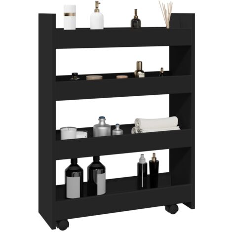 Vidaxl – Chariot de rangement étroit 4 niveaux noir en bois d'ingénierie – Dimensions 60x20x82cm – Charge max 60kg – 4 roulettes dont 2 avec freins