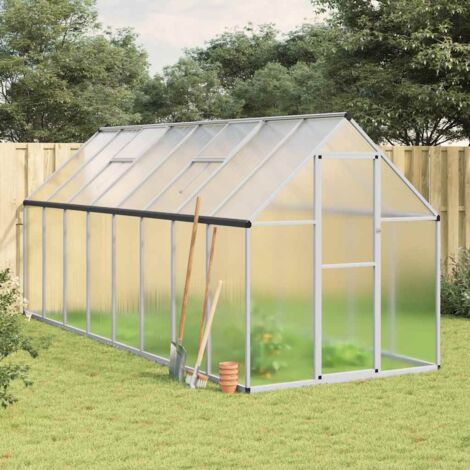 Vidaxl – Serre de jardin polycarbonate 445x169x195 cm – Cadre aluminium argenté – Surface 7,52 m² – Épaisseur des panneaux 4 mm – Résistance aux UV
