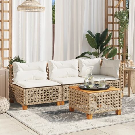 vidaXL Canapé de jardin avec coussins 3 places beige résine tressée