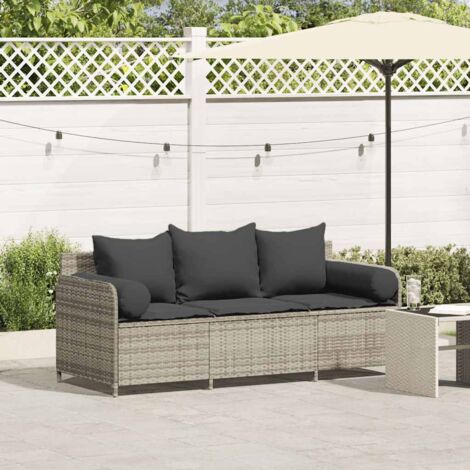 vidaXL Canapé de jardin et coussins 3 places gris clair résine tressée