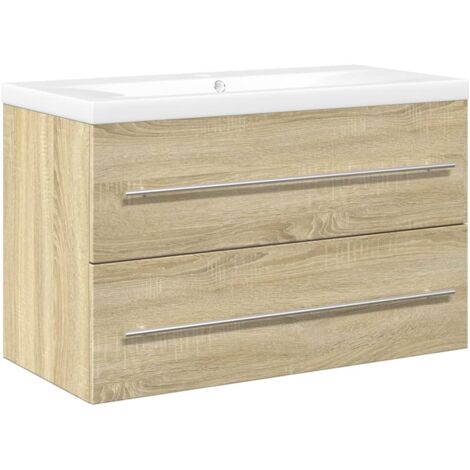 Vidaxl – Ensemble de meubles de salle de bain 2 pcs – Évier en céramique – Bois d'ingénierie chêne sonoma – Fixation murale pour gain de place (1/6)