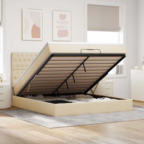 Cadre de lit ottoman avec matelas crème 200x200cm tissu vidaXL (1/5)