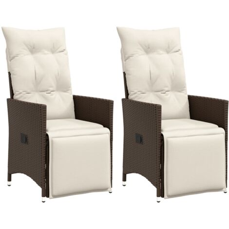 vidaXL Chaises inclinables de jardin lot de 2 et coussins marron rotin