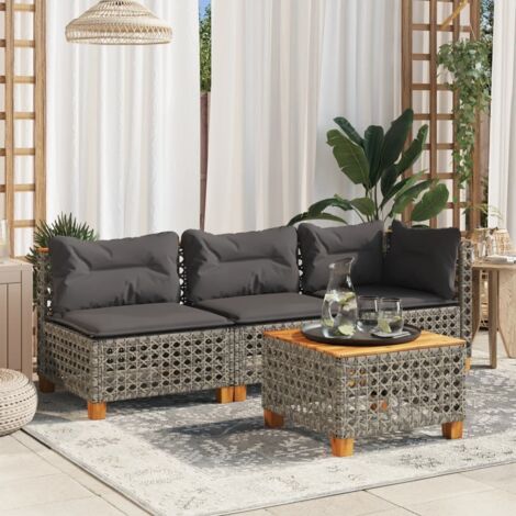 vidaXL Canapé de jardin avec coussins 3 places gris résine tressée
