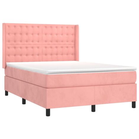 vidaXL Sommier à lattes de lit avec matelas Rose 140x190 cm Velours (1/5)