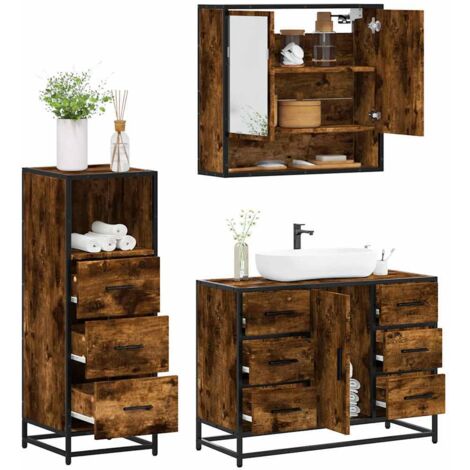 vidaXL 3 Piece Bathroom Furniture Set Smoked Oak Engineered Wood (1/5)