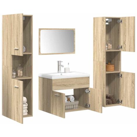 Vidaxl – Ensemble de meubles de salle de bain 5 pcs – Bois d'ingénierie chêne sonoma – Évier en céramique – Fixation murale pour gain de place (1/5)