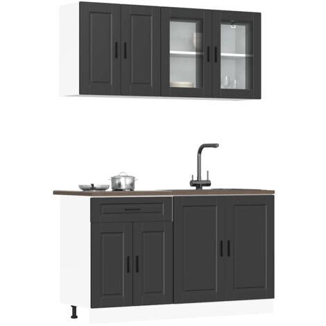 Vidaxl – Ensemble de 4 meubles de cuisine noir en bois d'ingénierie – Dimensions : 80x46x81,5 cm et 60x31x60 cm – Rangement optimisé avec portes vitrées (1/5)
